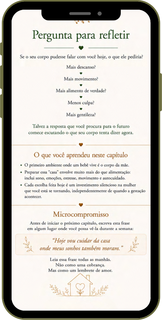 Ferramenta prática e microcompromissos do livro A Primeira Casa do Seu Bebê no smartphone